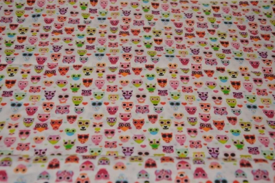 Baumwolle | KIM bunte Eulen | Weiß